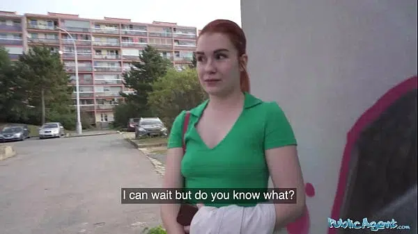 Public Agent Redhead cutie removes the condom from my big cock for real sex