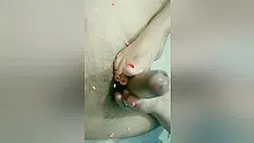 She Plays With Feet And Makes Him Cum – Feet Slave