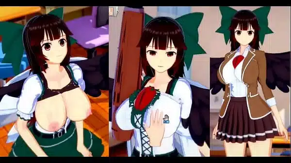 【エロゲーコイカツ!】東方project 霊烏路空のおっぱい揉んで仁王立ち手コキフェラ奉仕してもらってからのセックス!爆乳エロアニメ【ヘンタイゲーム】
