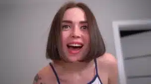 Girl in sneakers with a big juicy ass sucking insatiably and then riding on cock