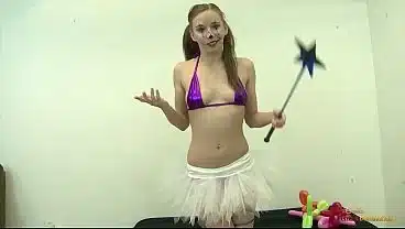Lady in a cute fairy cosplay and dork clown make for a peculiar sexual match