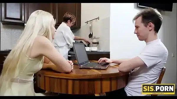 .PORN. Teen sucks stepbrother behind stepmom’s back and moves to bedroom to be fucked