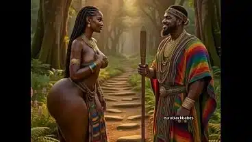 Sexy African AI ebony village maiden big boobs big ass seduced and raw fucked by handsome big dick prince. Hardcore creampie sex in traditional hut: blowjob, doggy, missionary, massive tits bouncing