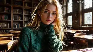 She sucks my dick right under the table in the library . I fuck a blonde beauty student ass (AI-Generated) AixXxShaD
