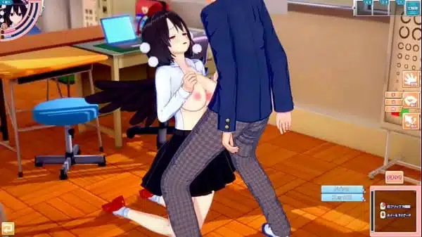 【エロゲーコイカツ!】東方project 射命丸文のおっぱい揉んで仁王立ち手コキフェラ奉仕してもらってからのセックス!爆乳エロアニメ【ヘンタイゲーム】