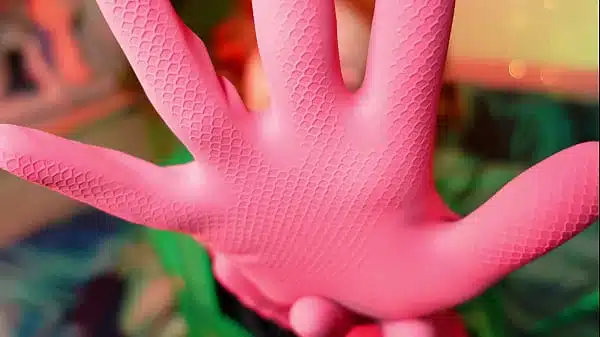 fetish pin up model – sexy ASMR video with pink amazing gloves