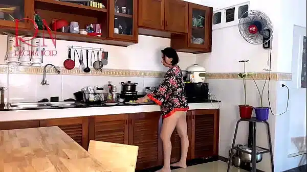 Mom’s striptease. MILF shows cunt and masturbates in the kitchen. Perverted whore.