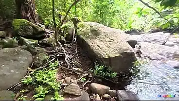 Risky Outdoor Sex desi Big Natural Tits MILF and Boyfriend Quick Sex in the Waterfal