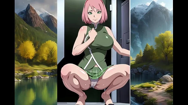 Sakura do anime naruto mostrando mais do que devia, bikini, praia, fio dental
