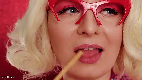 sexy devil halloween blonde in rubber food fetish