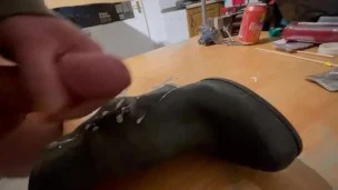She cheated so I splashed cum all over her boots before I left the house