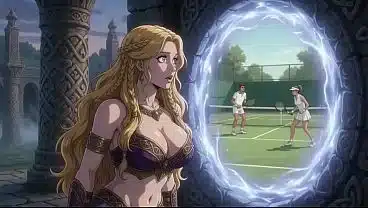 AI Generated Bored Asgard Goddess Gets Transformed and Worshipped on the Tennis Court AI Animation