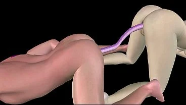 Animated 3D Porn – Beautiful Girl Strap On Fucks Asian Man then Double Dildo Doggy