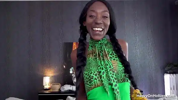 Ebony babe Lyna Blacky gets the Heavy on Hotties treatment and sucks Cel’s cock before she rides his shaft and gets her ass oiled up, then kneels for a cumshot all over her tongue!