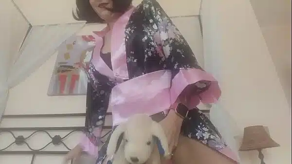 lickin my dog’s cock (plush) and  a great footjob with pantyhose. he will bark!
