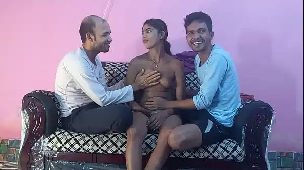 threesome, of course. But not only the black girl gets fucked, but also the two guys fuck …..