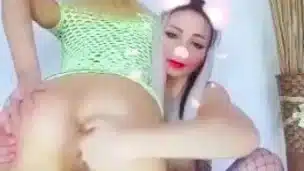 Two Skinny Blondes Teens in Fishnets Have a Little Fun Double Orgasm
