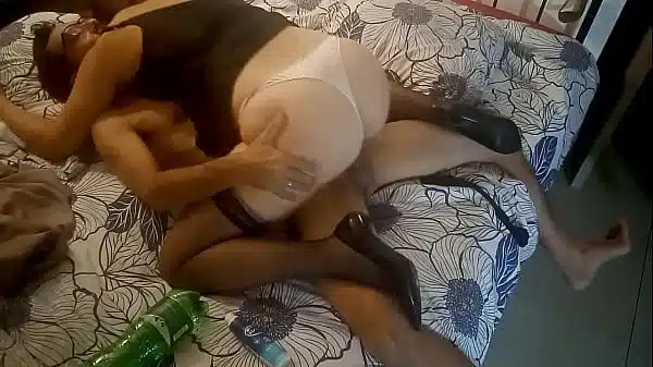 White Amateur Homemade Couple, Satin Lingerie (Panties, Clothed sex), Heels & Stockings, Blowjob, RimJob, Sucking Dick, Licking Cock